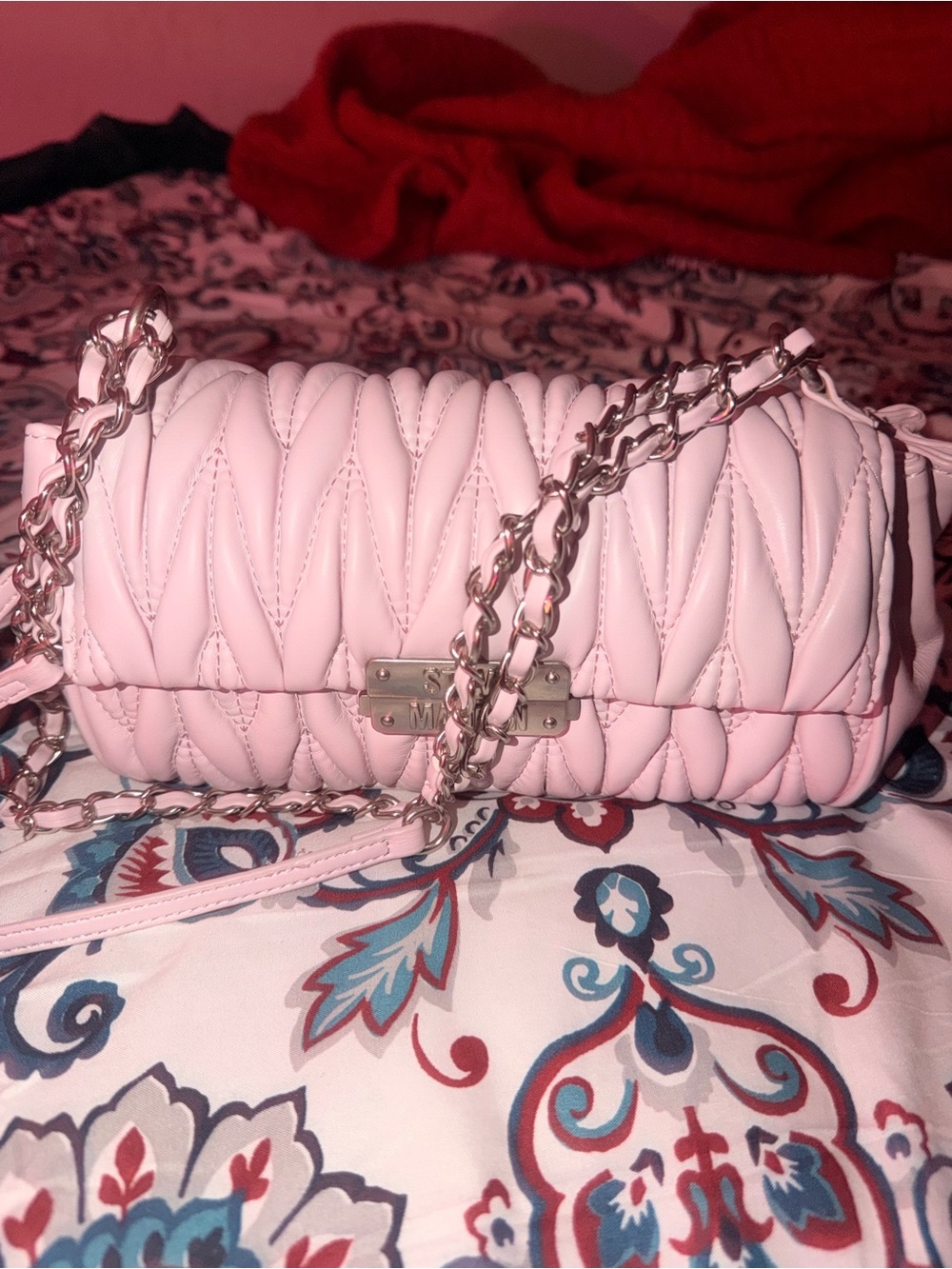 Steve Madden Pink Quilted Chain Shoulder Bag
